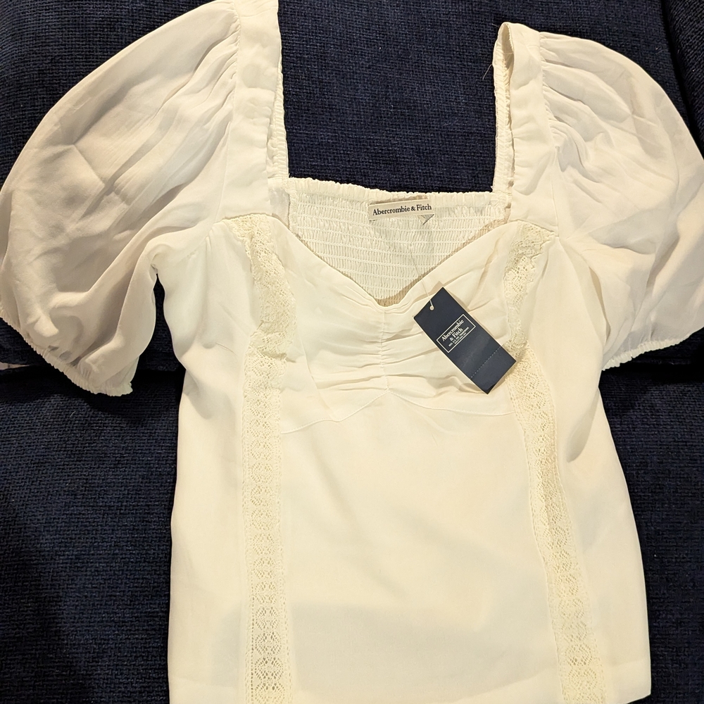 Abercrombie & Fitch Cream Blouse with Lace Detail
